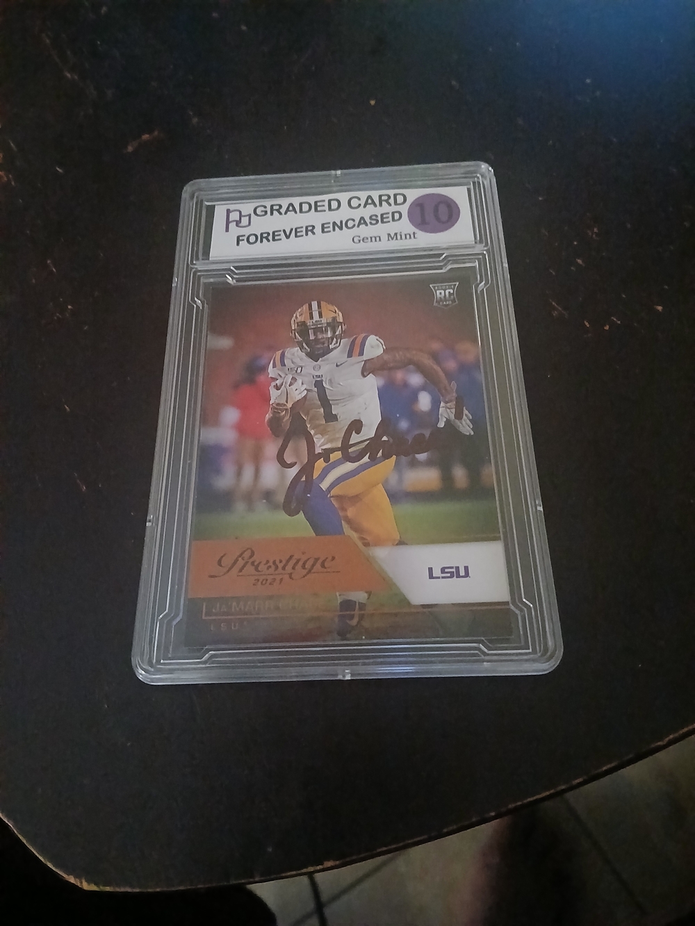 Ja Marr Chase LSU Football Rookie Auto Card in Clear Protective Case